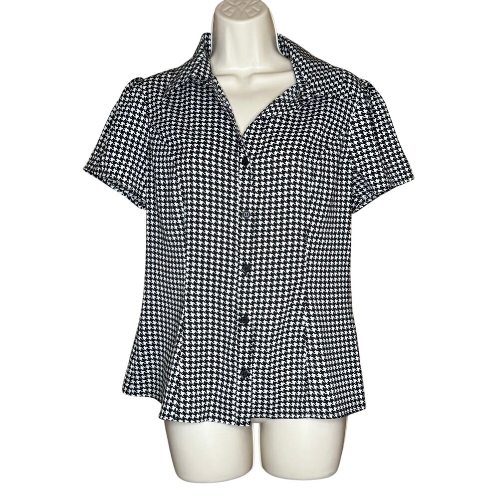 Smak Parlour Unique Vintage Black White Herringbone Blouse Top M NWOT